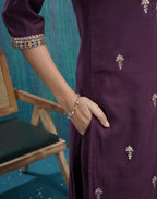 Silk Blend Embroidered Straight 3 Piece Kurta Set