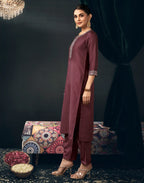 Silk Blend Embroidered Straight 3 Piece Kurta Set