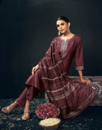 Silk Blend Embroidered Straight 3 Piece Kurta Set