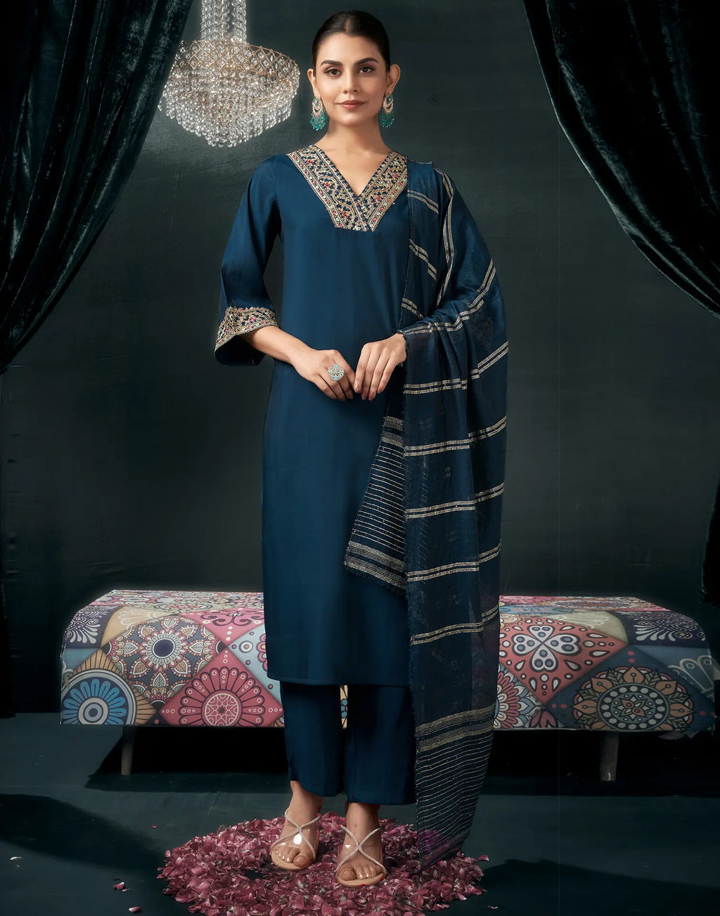 Viscose Embroidered Straight 3 Piece Kurta Set