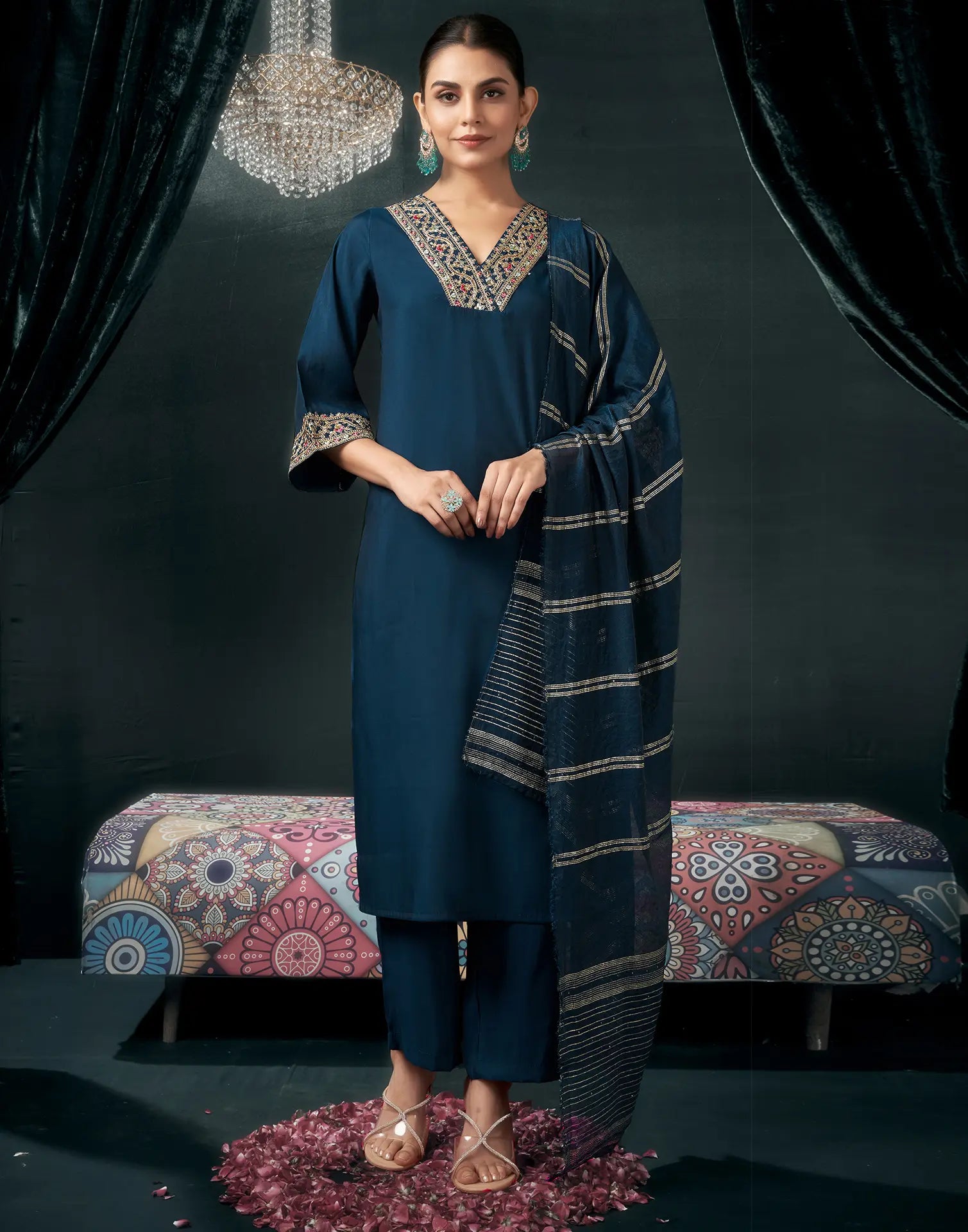 Viscose Embroidered Straight 3 Piece Kurta Set