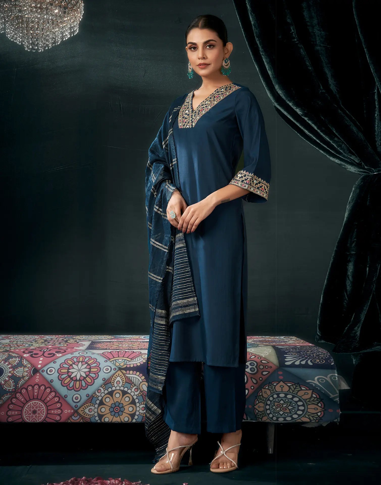 Viscose Embroidered Straight 3 Piece Kurta Set