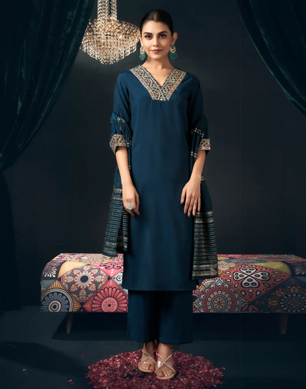 Viscose Embroidered Straight 3 Piece Kurta Set
