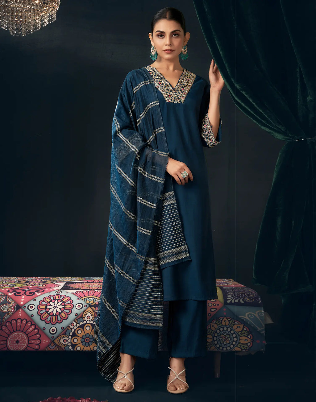 Viscose Embroidered Straight 3 Piece Kurta Set