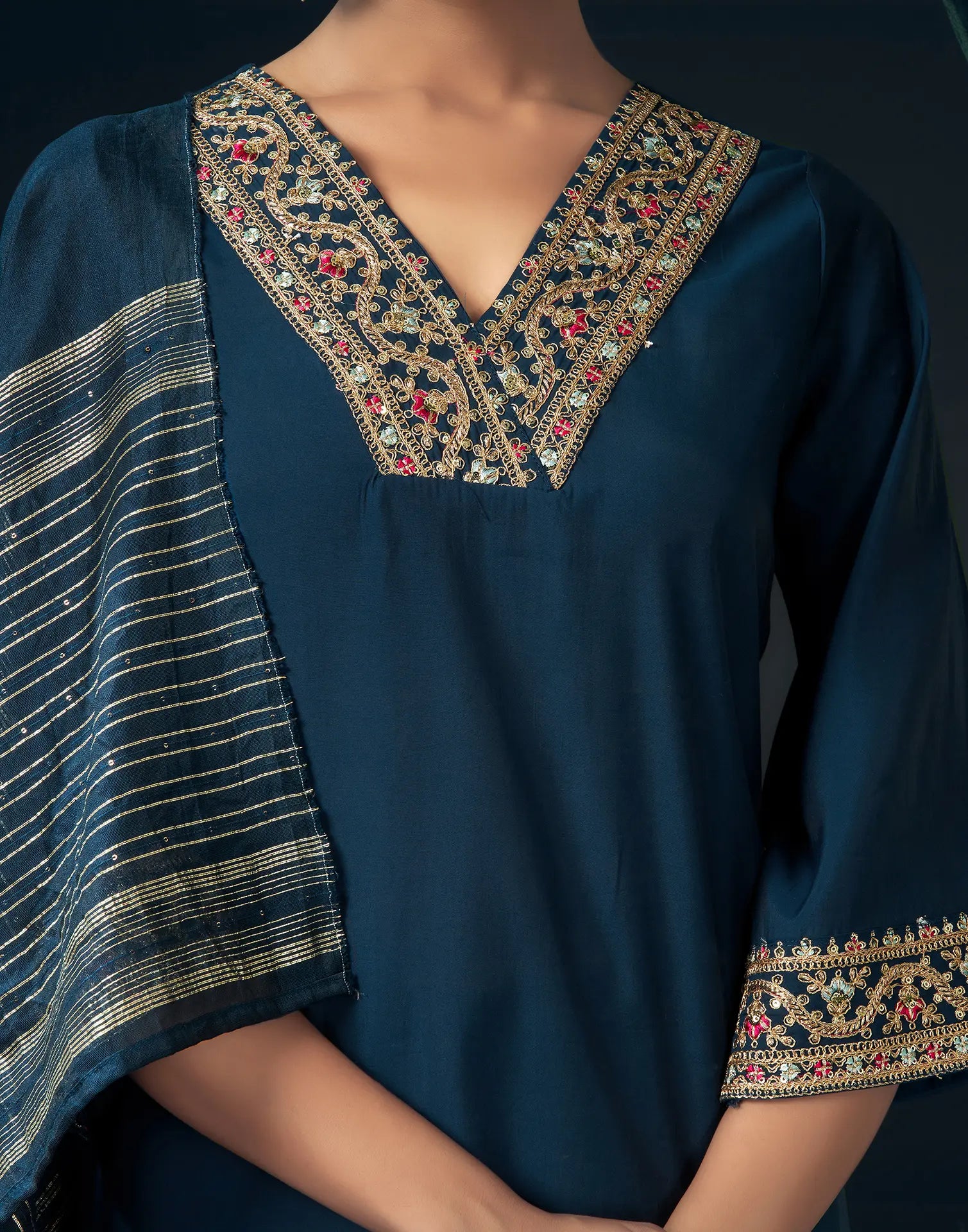 Viscose Embroidered Straight 3 Piece Kurta Set