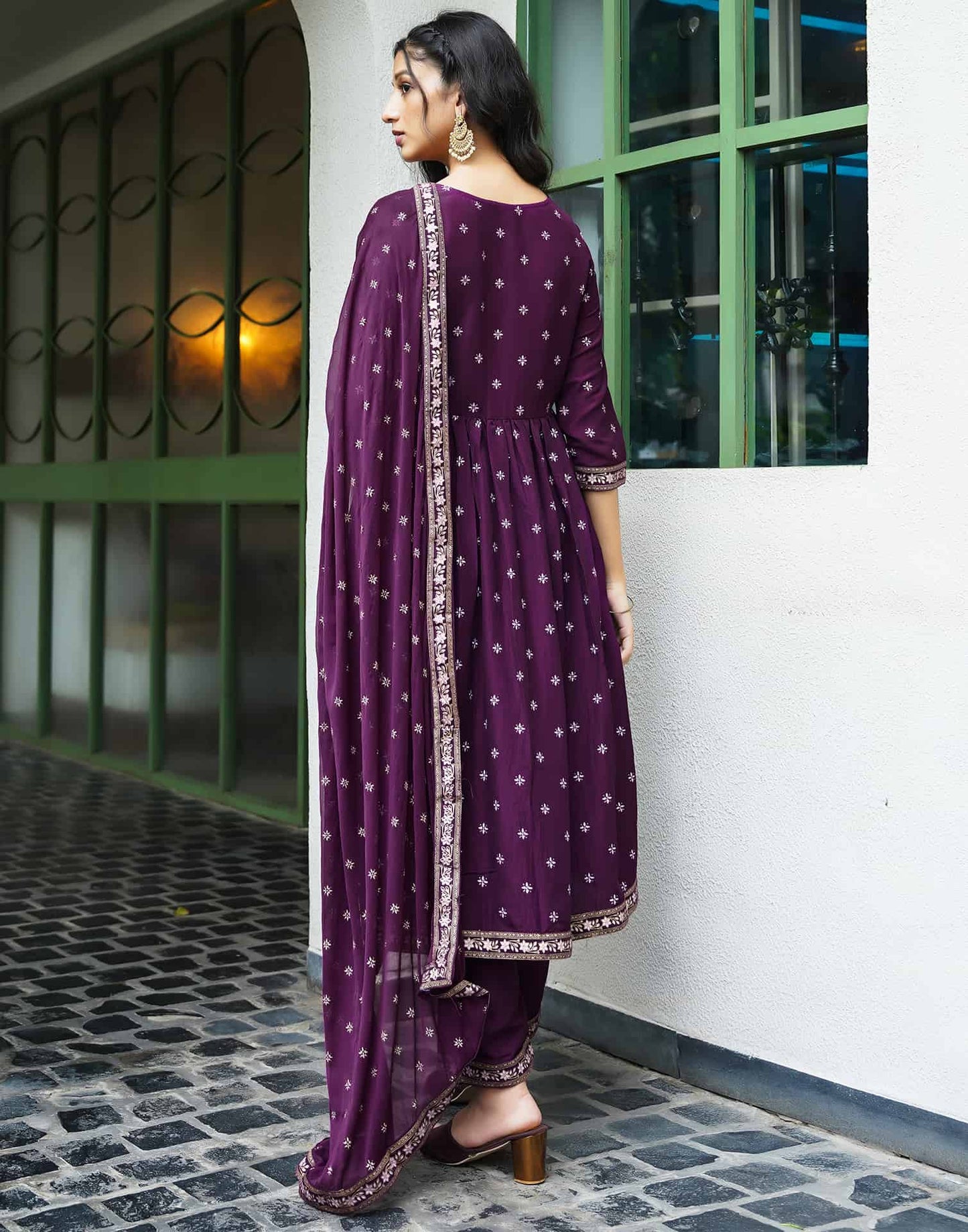 Silk Blend Foil Printed, Floral Printed and Printed Lace Anarkali Kurta with Pant & Dupatta
