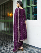 Poly Chinnon Floral Print A-Line 3 Piece Kurta Set