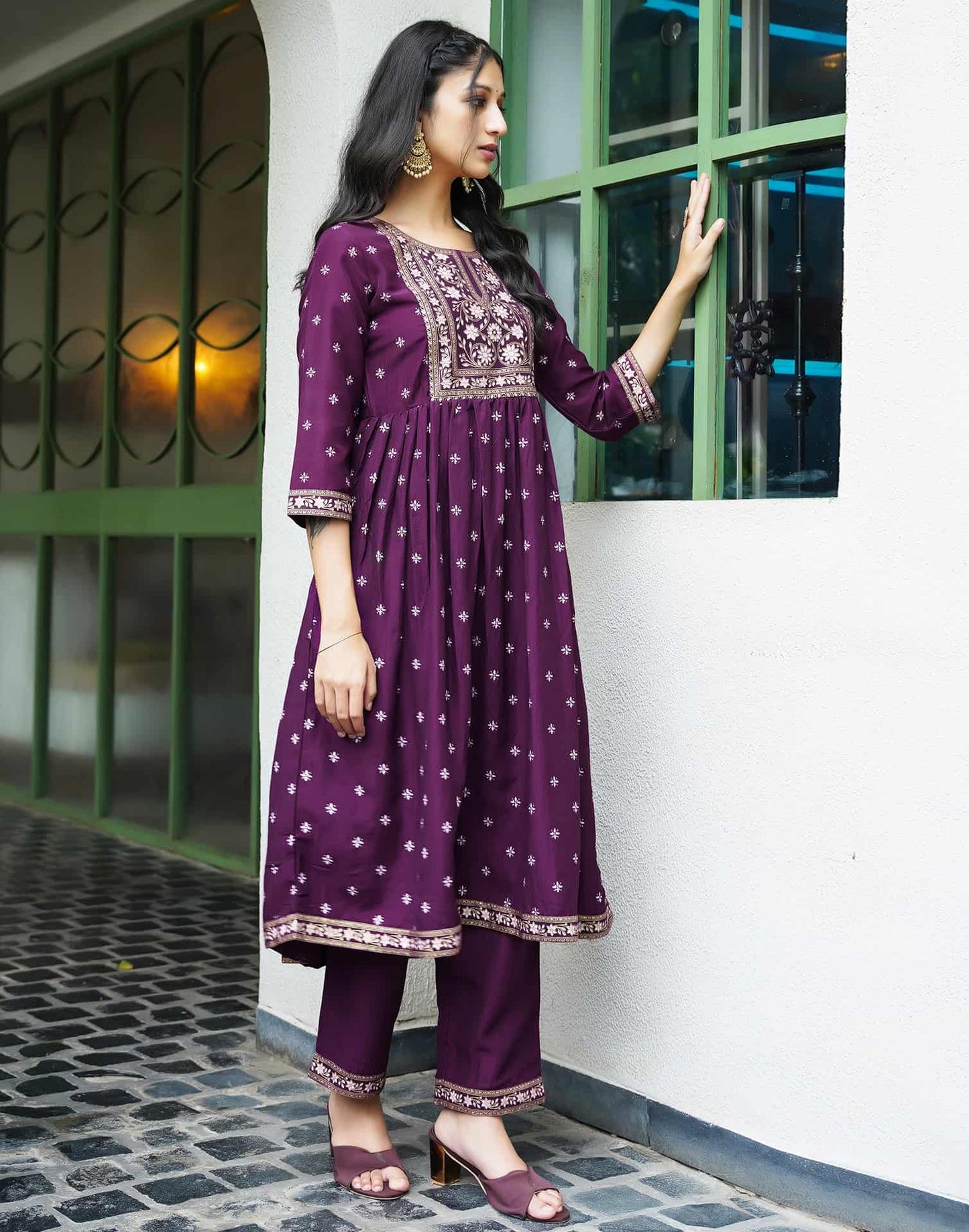 Silk Blend Foil Printed, Floral Printed and Printed Lace Anarkali Kurta with Pant & Dupatta