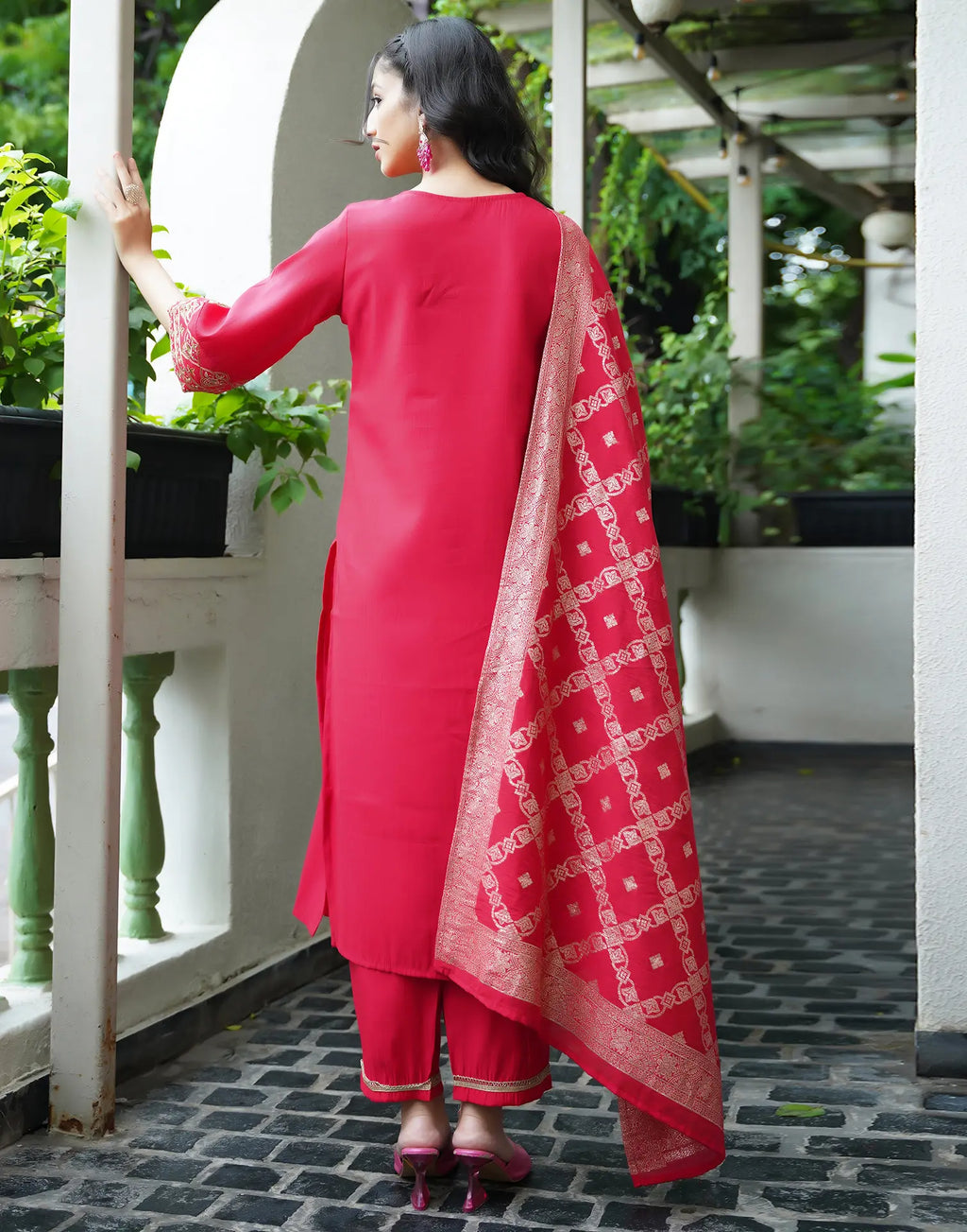 Silk Embroidered Straight 3 Piece Kurta Set