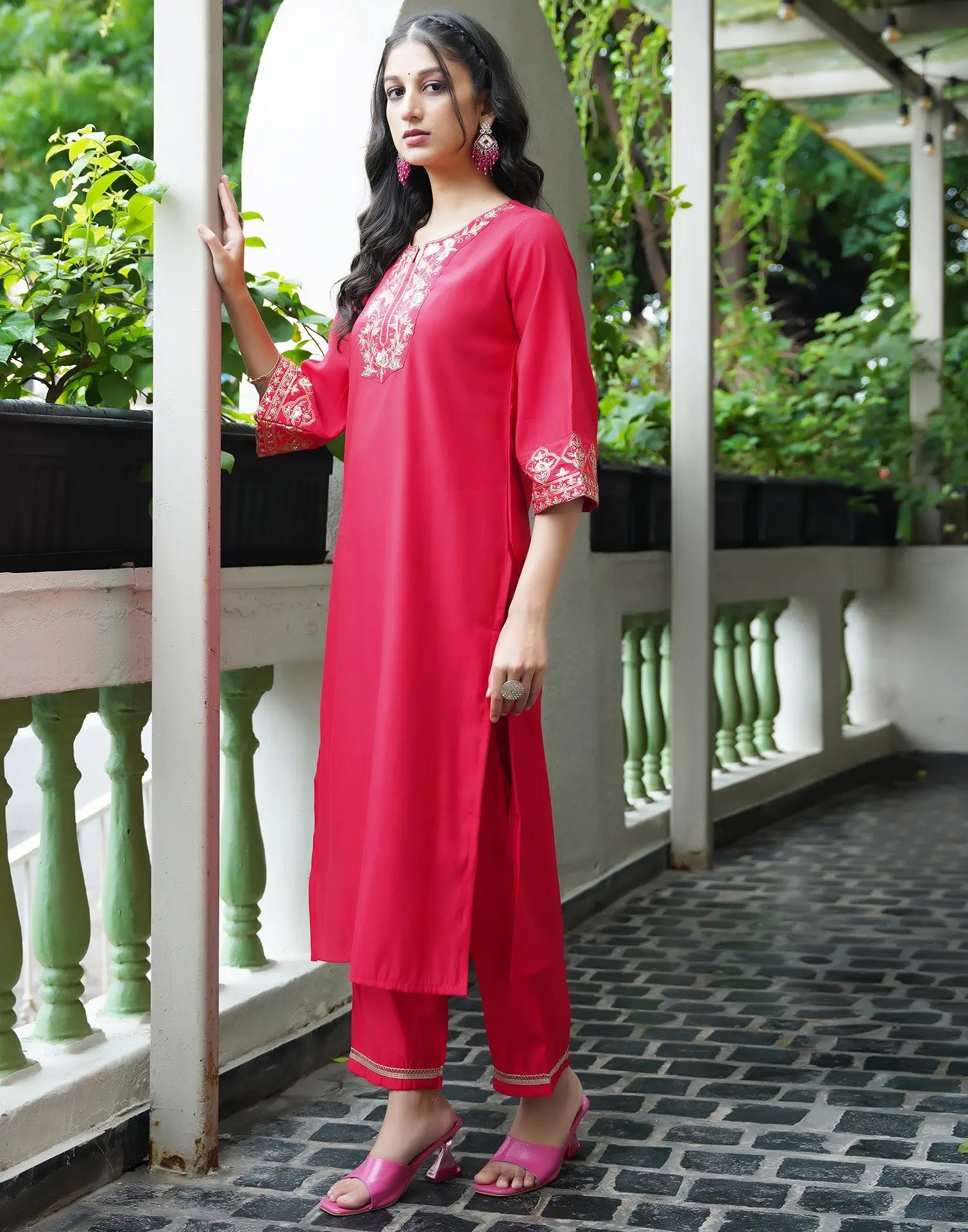 Silk Embroidered Straight 3 Piece Kurta Set