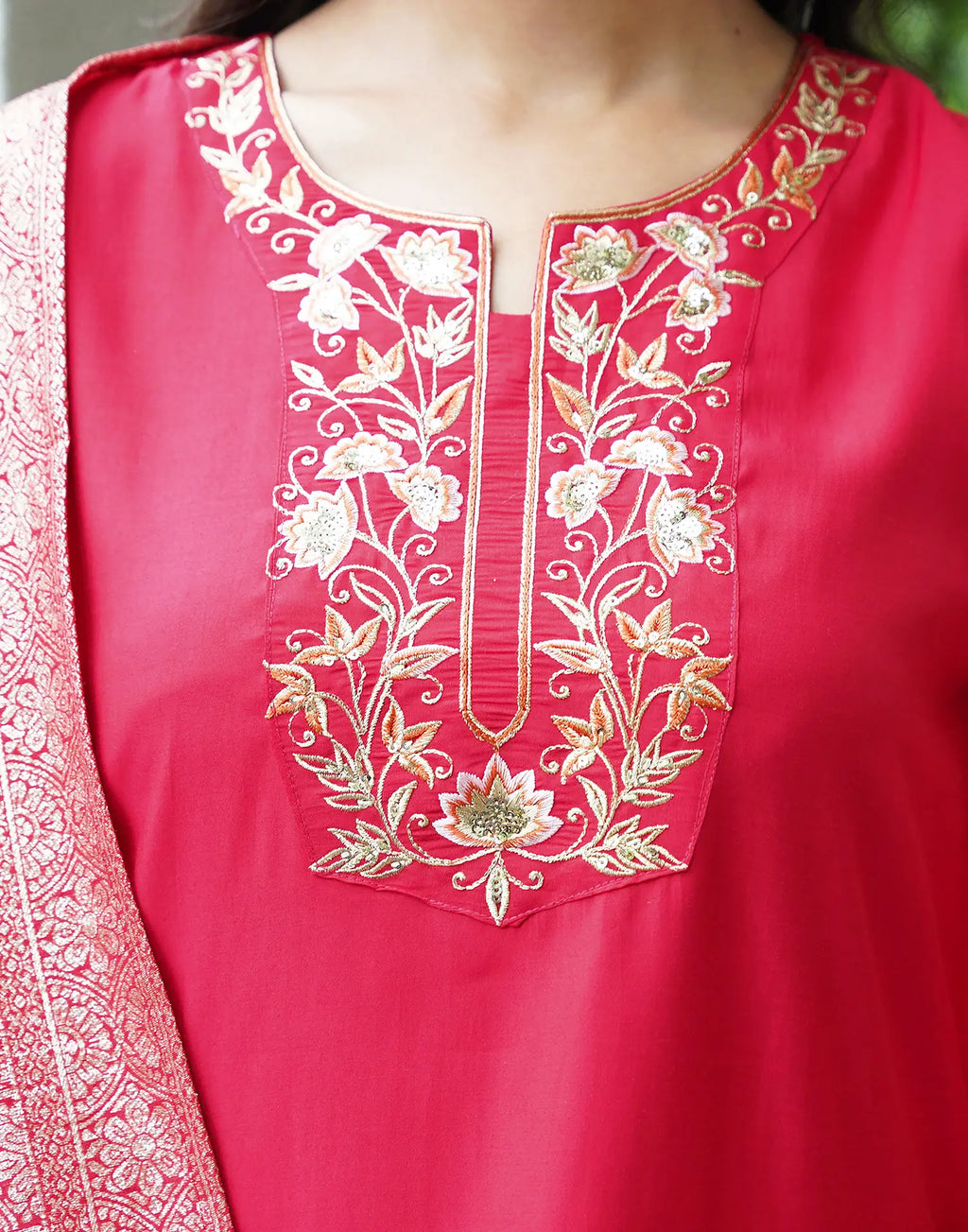 Silk Embroidered Straight 3 Piece Kurta Set