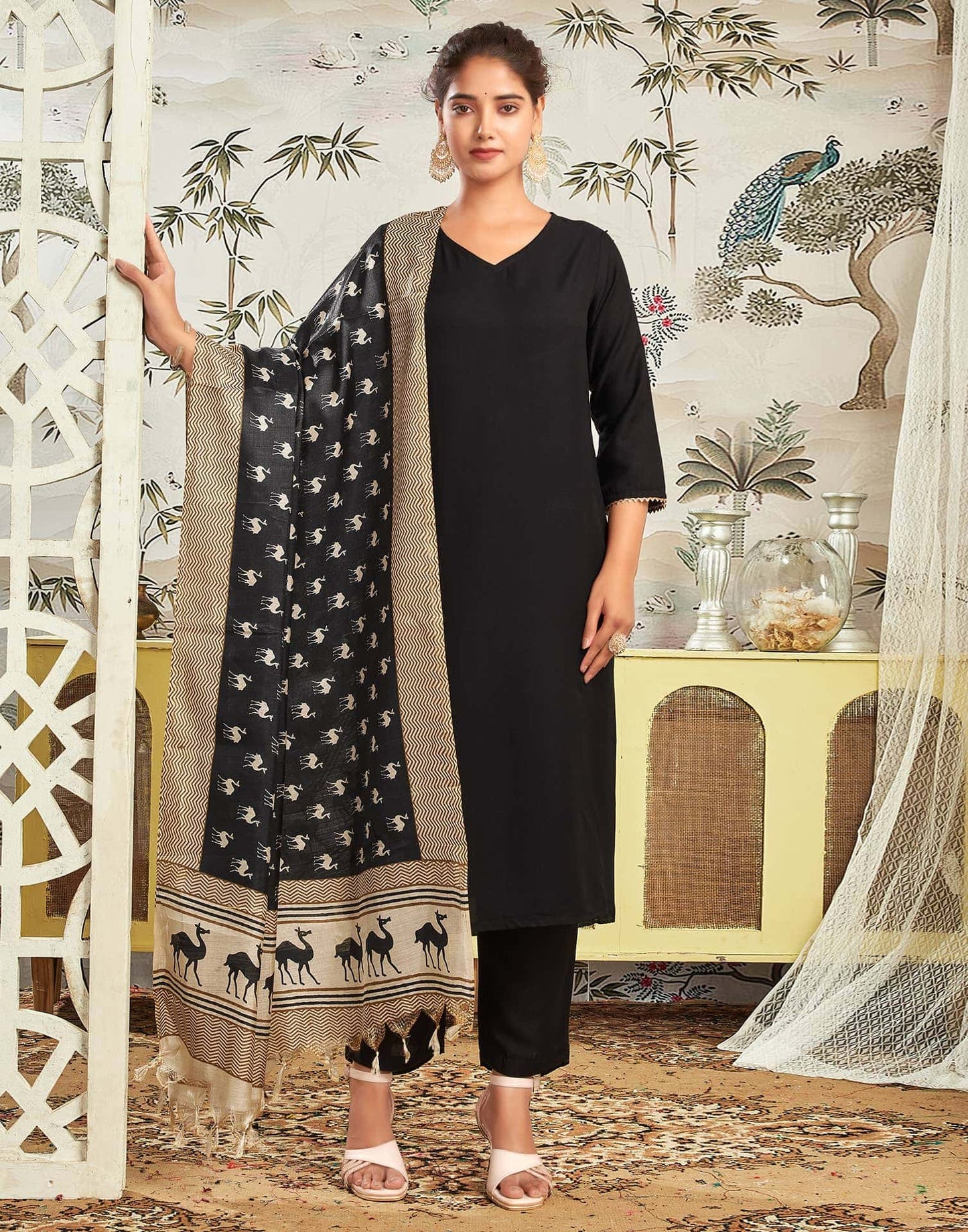 Rayon Blend Solid Straight Kurta with Pant & Dupatta