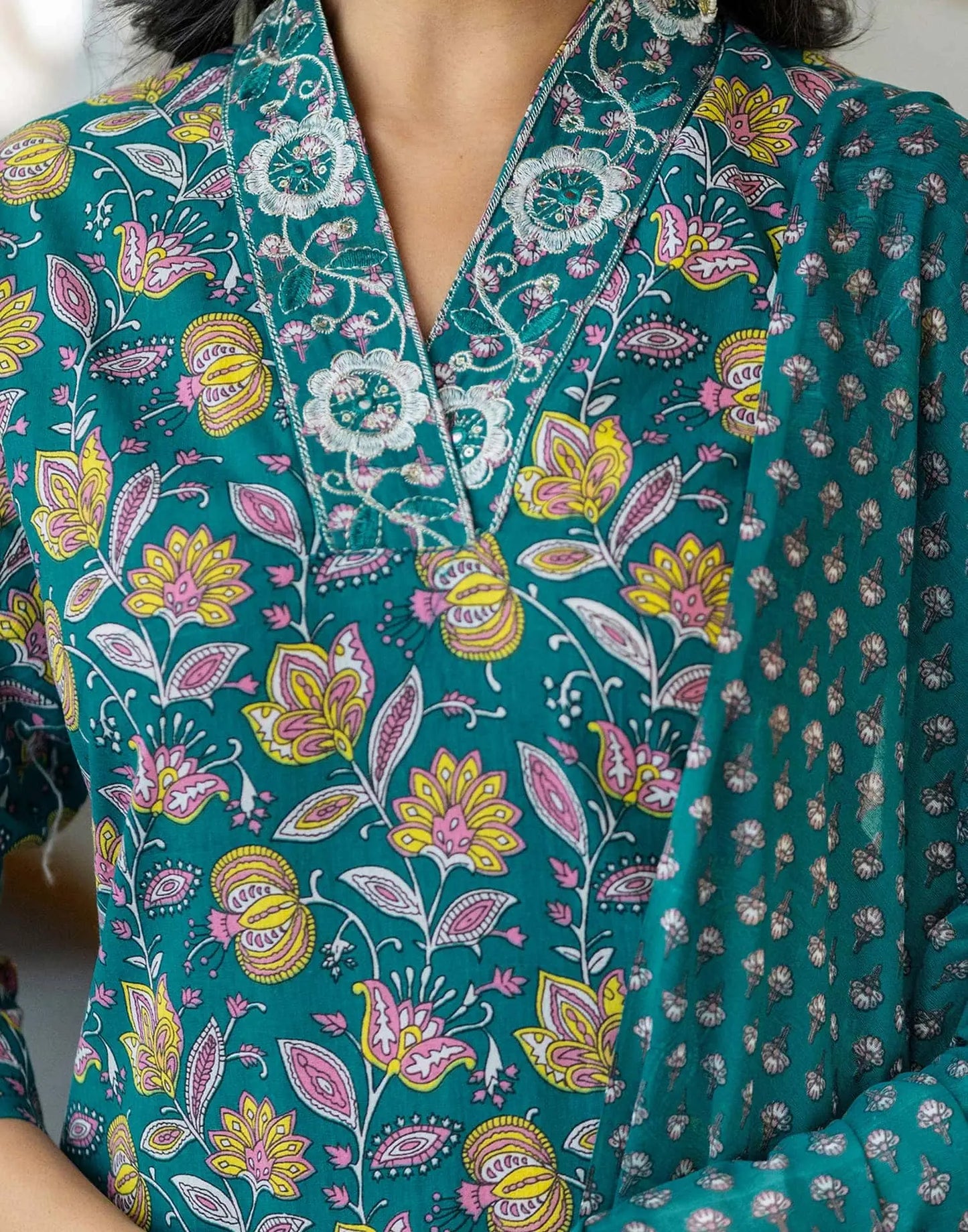 Cotton Printed and Embroidery Lace Anarkali Kurta with Pant & Dupatta