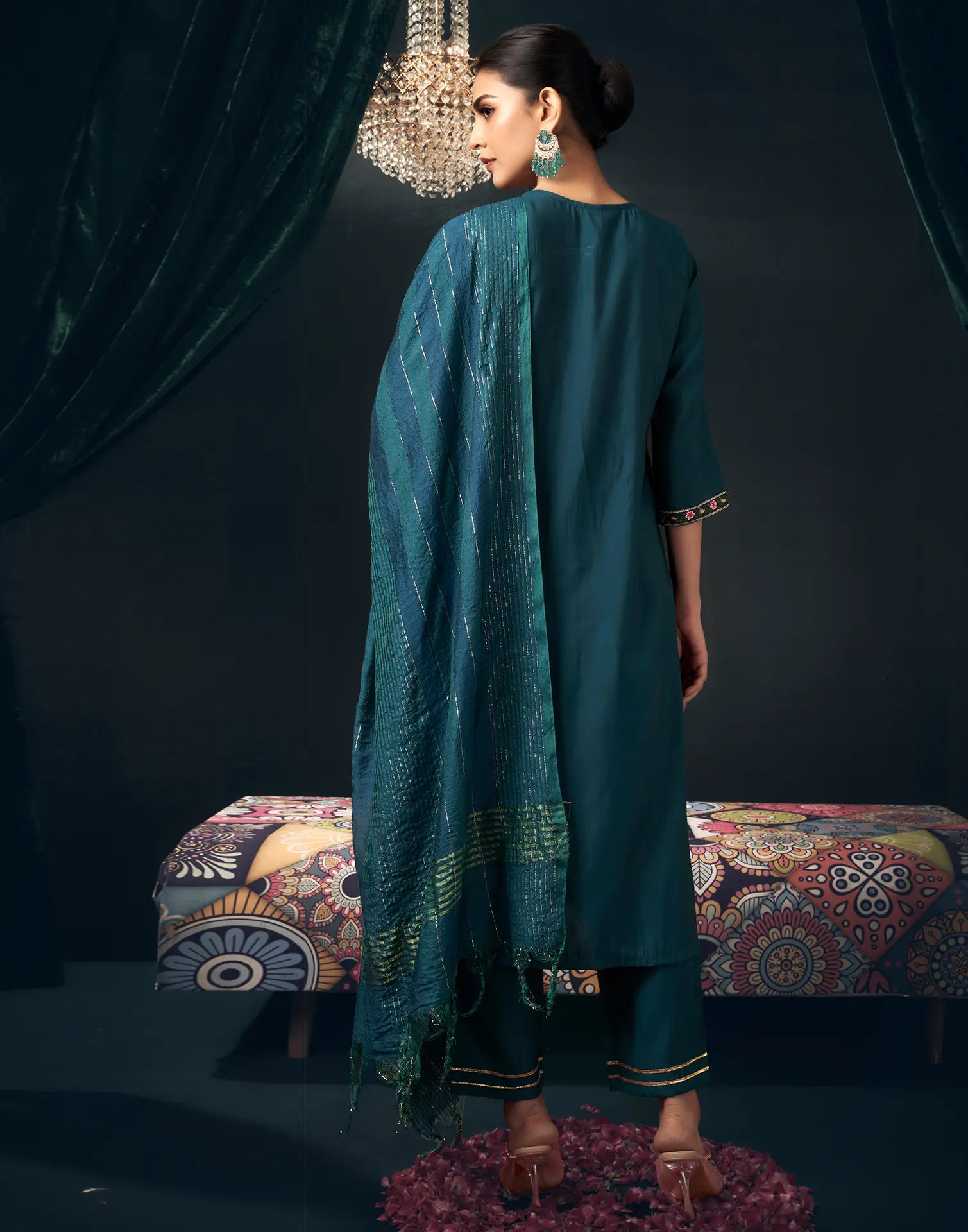 Silk Blend Embroidered Straight 3 Piece Kurta Set