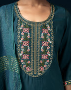 Silk Blend Embroidered Straight 3 Piece Kurta Set