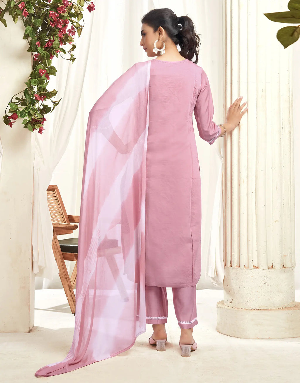 Silk Blend Embroidered Straight 3 Piece Kurta Set
