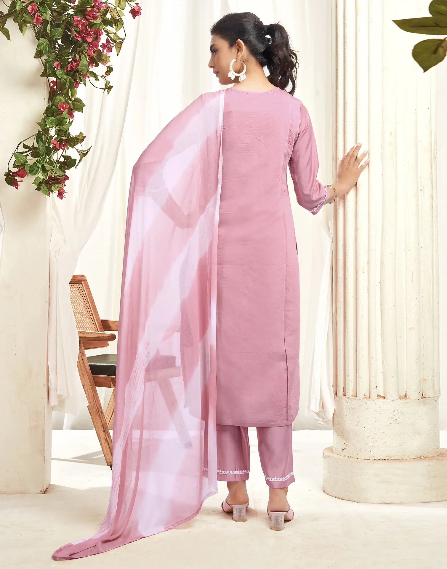 Silk Blend Embroidered Straight 3 Piece Kurta Set