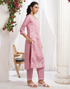 Silk Blend Embroidered Straight 3 Piece Kurta Set