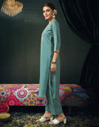 Silk Blend Embroidered Straight 3 Piece Kurta Set