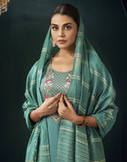 Silk Blend Embroidered Straight 3 Piece Kurta Set
