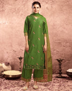 Poly Chinnon Embroidered Straight 3 Piece Kurta Set