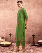 Poly Chinnon Embroidered Straight 3 Piece Kurta Set