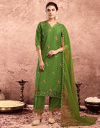 Poly Chinnon Embroidered Straight 3 Piece Kurta Set