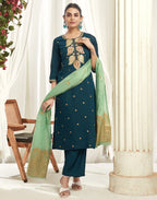 Silk Blend Embroidered Straight 3 Piece Kurta Set