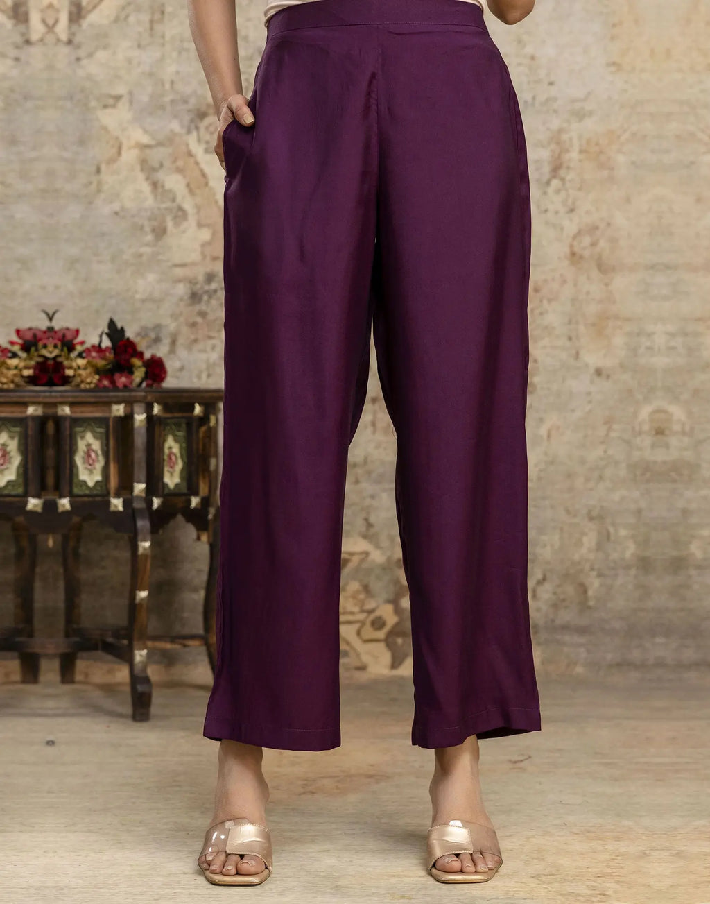 Silk Blend Embroidered Straight 3 Piece Kurta Set
