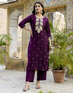Silk Blend Embroidered Straight 3 Piece Kurta Set