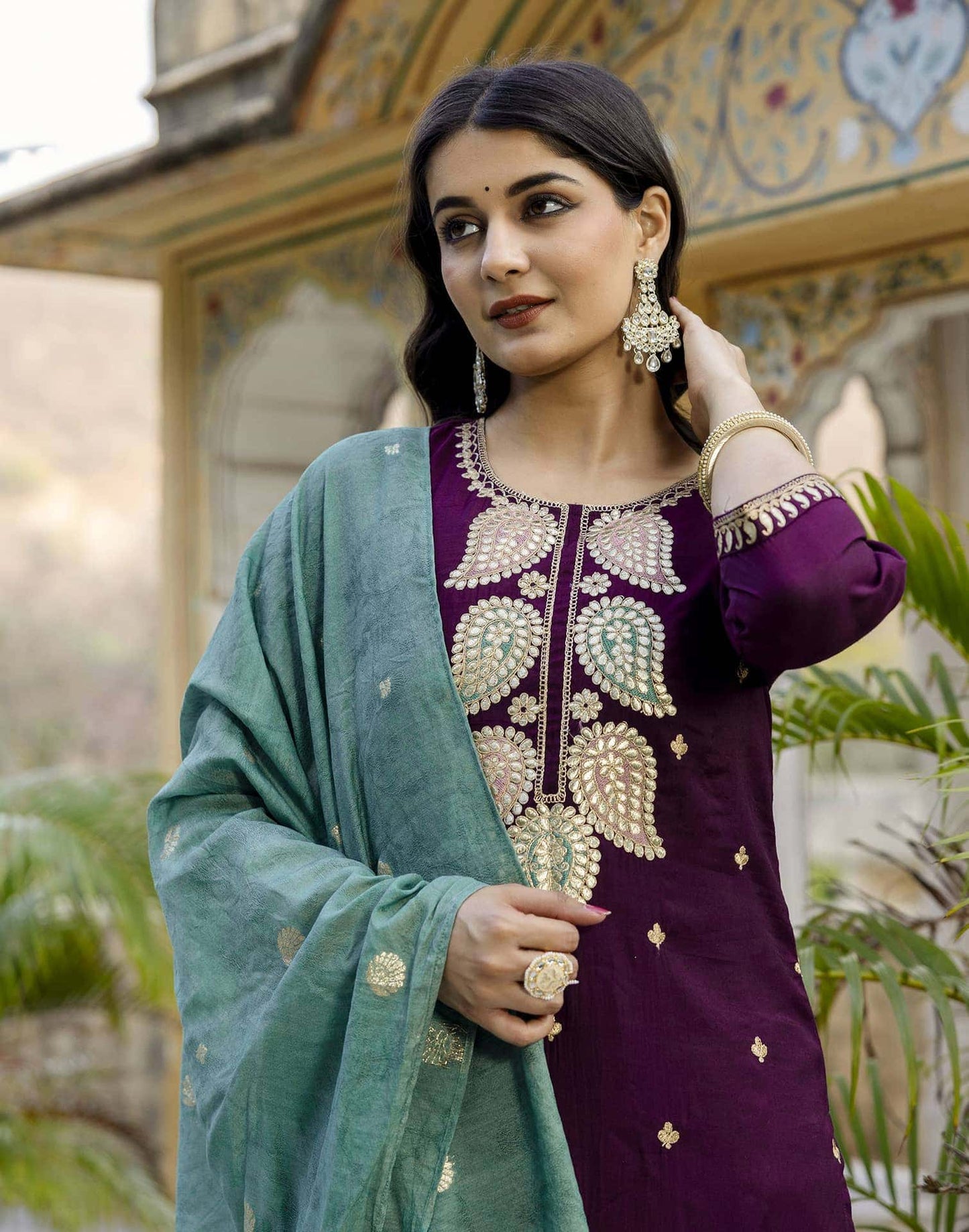 Silk Embroidery, Embroidery Lace Straight Kurta with Pant & Dupatta