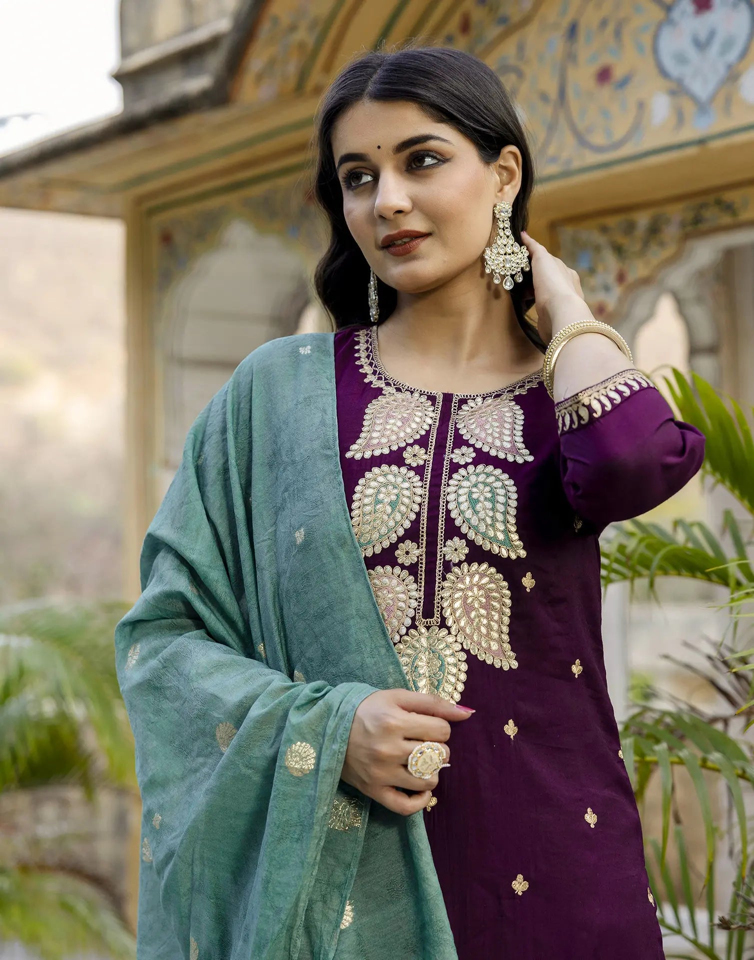 Silk Blend Embroidered Straight 3 Piece Kurta Set