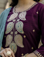 Silk Blend Embroidered Straight 3 Piece Kurta Set