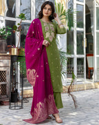 Silk Blend Embroidered Straight 3 Piece Kurta Set
