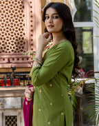 Silk Blend Embroidered Straight 3 Piece Kurta Set