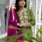 Silk Embroidery, Embroidery Lace Straight Kurta with Pant & Dupatta