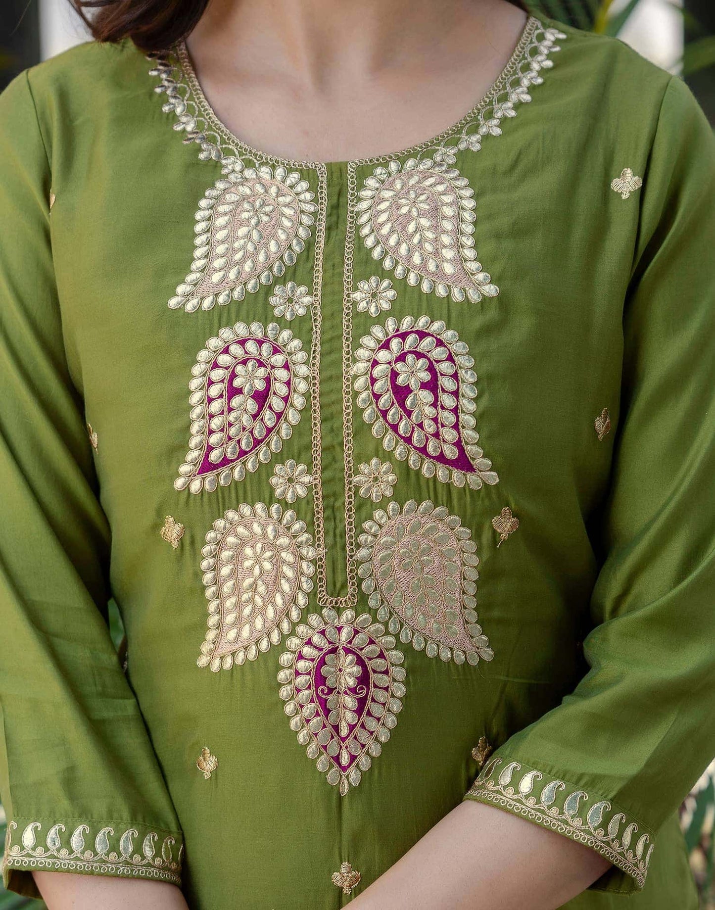 Silk Embroidery, Embroidery Lace Straight Kurta with Pant & Dupatta