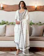 Pure Cotton Woven Embroidered Straight 3 Piece Kurta Set