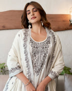 Pure Cotton Woven Embroidered Straight 3 Piece Kurta Set