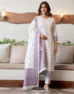 Pure Cotton Woven Embroidered Straight 3 Piece Kurta Set