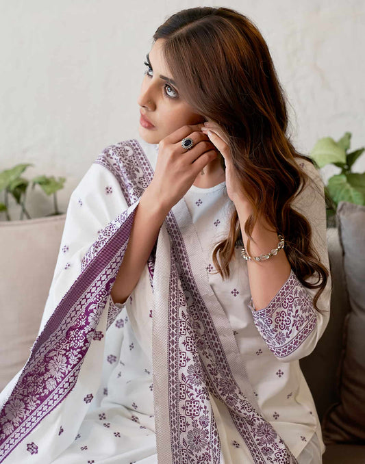 Cotton Solid and Jacquard A-Line Kurta with Pant & Dupatta