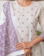 Pure Cotton Woven Embroidered Straight 3 Piece Kurta Set