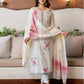 Off White Silk Plain Round Neck 3/4 Sleeve Straight Kurta Set With Pant & Dupatta