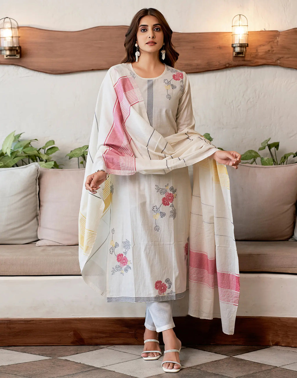 Pure Cotton Woven Plain Straight 3 Piece Kurta Set