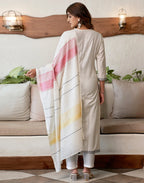 Pure Cotton Woven Plain Straight 3 Piece Kurta Set