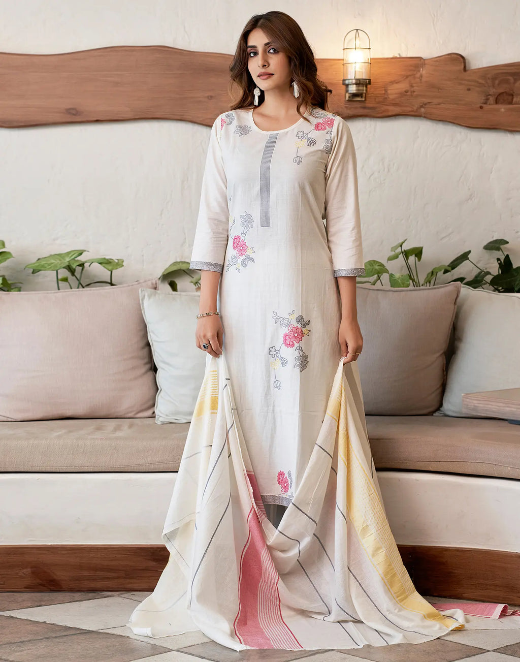 Pure Cotton Woven Plain Straight 3 Piece Kurta Set