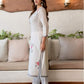 Off White Silk Plain Round Neck 3/4 Sleeve Straight Kurta Set With Pant & Dupatta