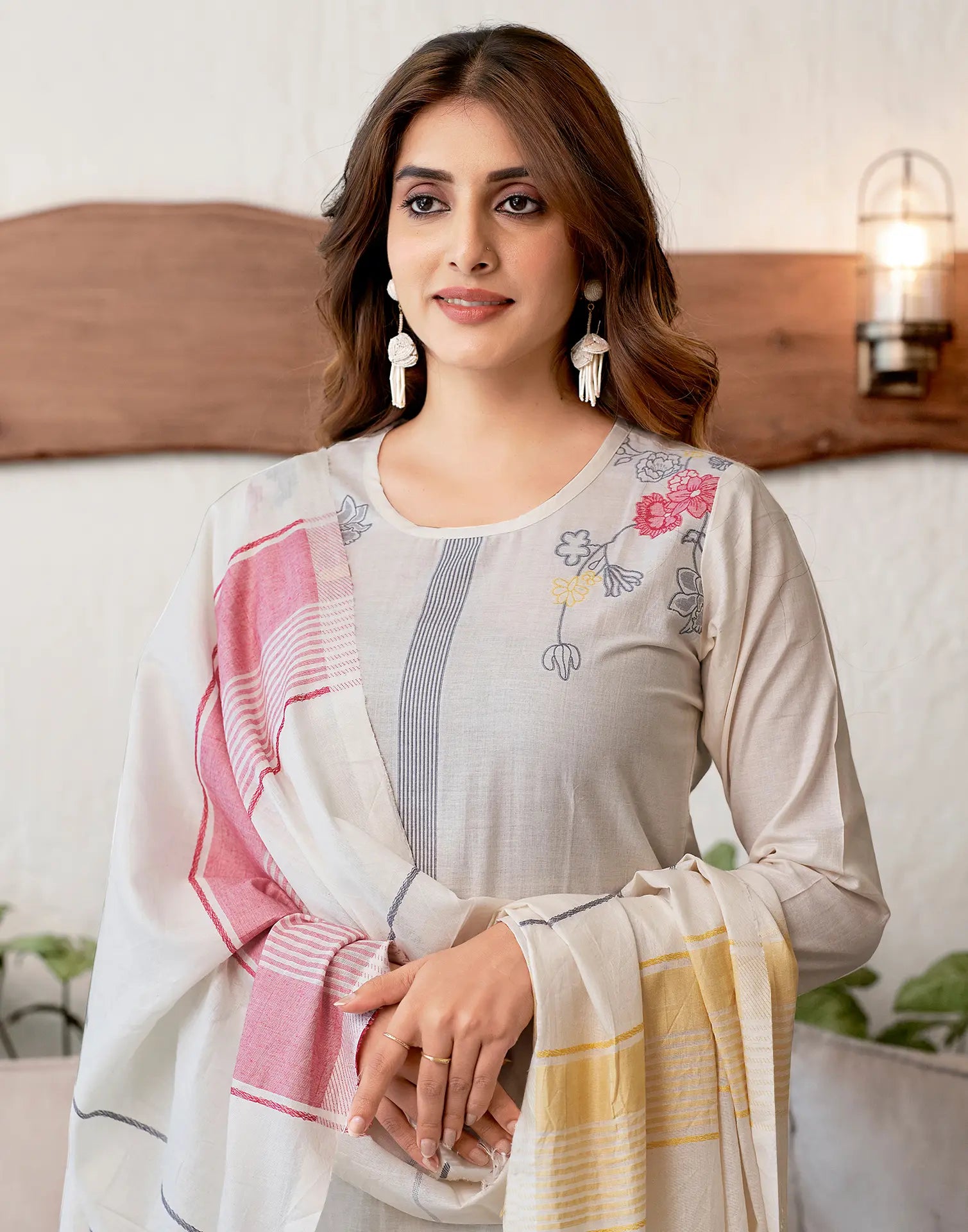 Pure Cotton Woven Plain Straight 3 Piece Kurta Set