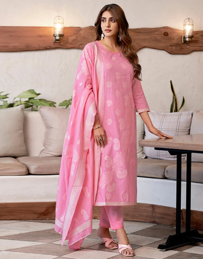 Pure Cotton Woven Plain Straight 3 Piece Kurta Set