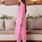 Pink Silk Plain Round Neck 3/4 Sleeve Straight Kurta Set With Pant & Dupatta